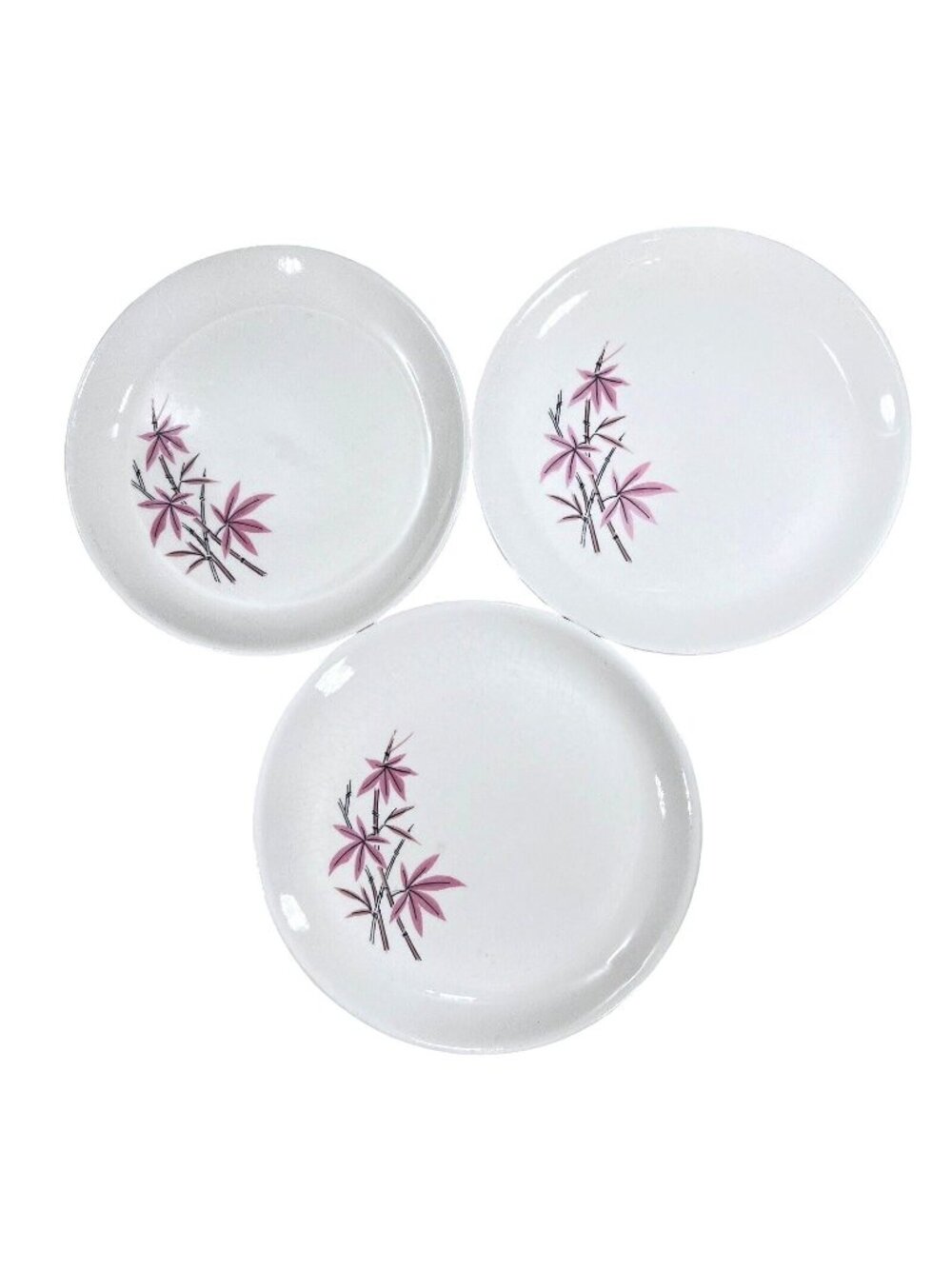 Vtg MCM Salem China Pink Bamboo Plates Set of 3 Dessert Salad 6 inch 1963
